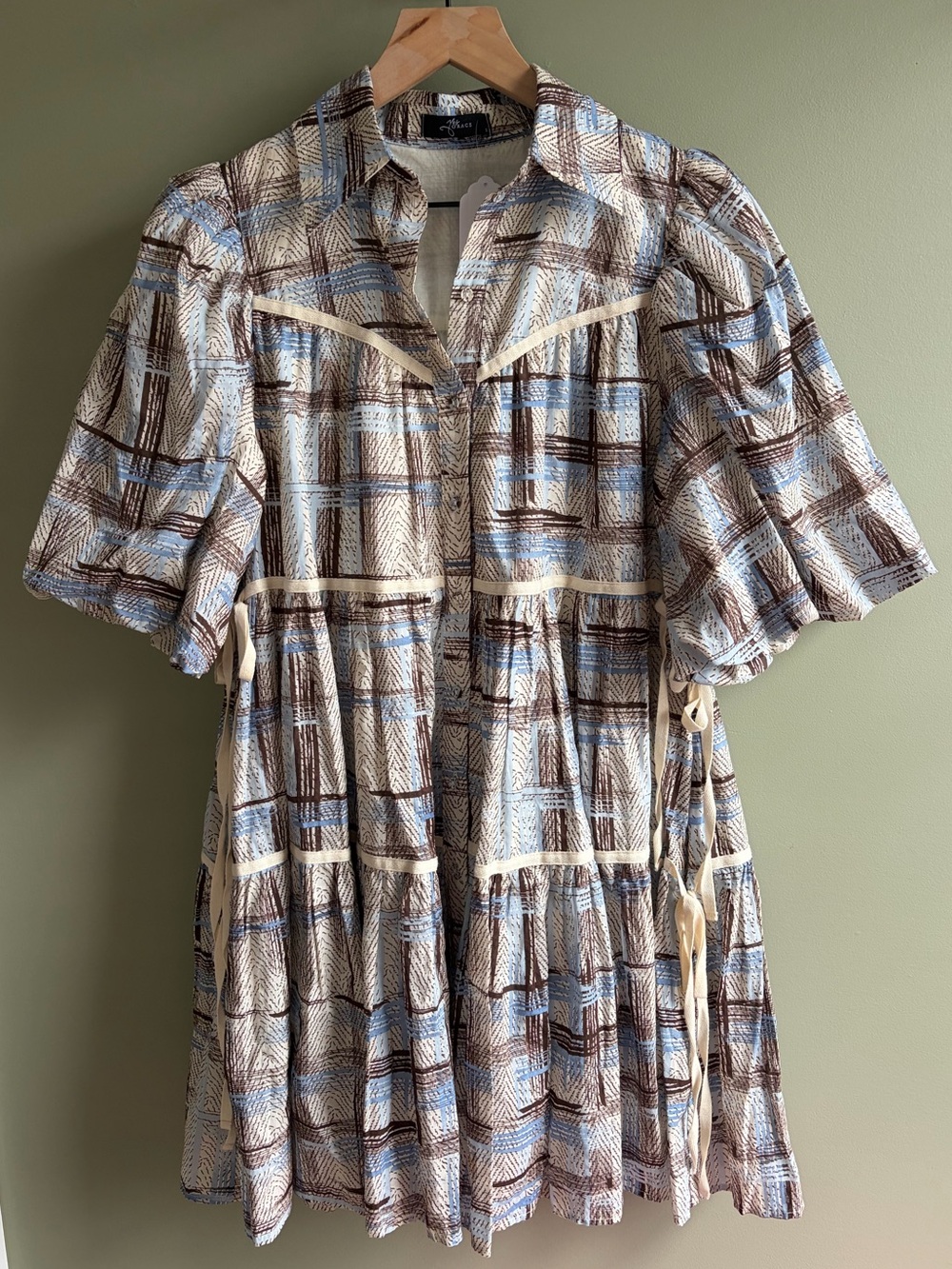 NWT Yes Grace Plaid Puff Sleeve Dress